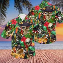 Pirate Skull And Parrot Pirate Party Tropical Hawaiian Shirt Gift For Your Girlfriend Boyfriend Gift For Love Gift For Friend Best Valentine Present Holiday Gift