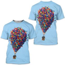 Pixar Up Hot Air Balloons House Light Blue Disney T-shirts Meaningful Gift For Family Gift For Boyfriend Valentine Gift