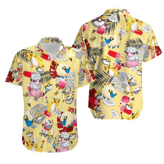 PKM Ampharos Hawaiian Pattern Hawaii Shirt Gift For Your Girlfriend Boyfriend Gift For Love Gift For Friend Best Valentine Present Holiday Gift