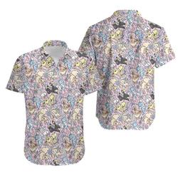 PKM Button Up Shirt, Eevee Evolution Hawaiian Shirt Gift For Your Girlfriend Boyfriend Gift For Love Gift For Friend Best Valentine Present Holiday Gift
