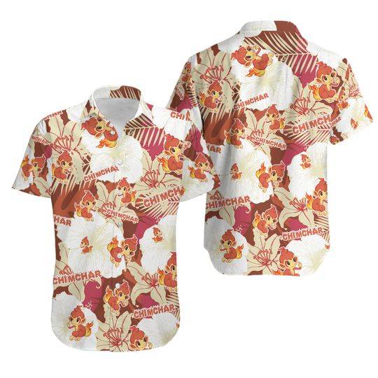 PKM Chimchar Hawaiian Flowers Pattern Shirt, PKM Birthday Hawaiian Shirt Gift For Your Girlfriend Boyfriend Gift For Love Gift For Friend Best Valentine Present Holiday Gift