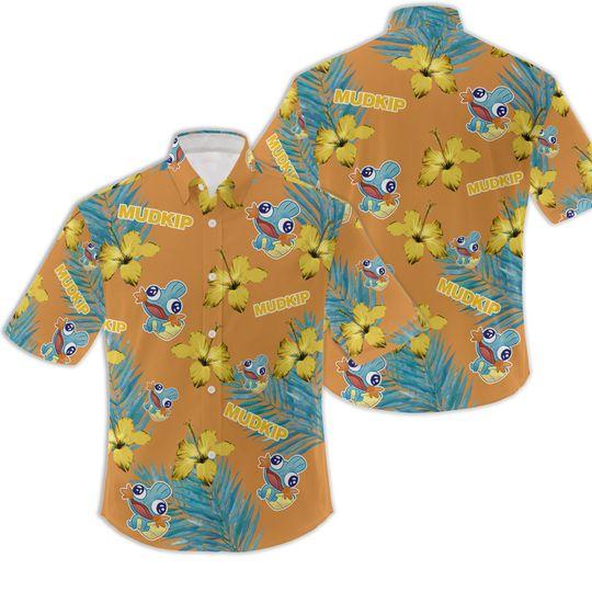 PKM Mudkip 2 Hawaiian Hibiscus Flower Pattern shirt, PKM Birthday Hawaiian Shirt Gift For Your Girlfriend Boyfriend Gift For Love Gift For Friend Best Valentine Present Holiday Gift