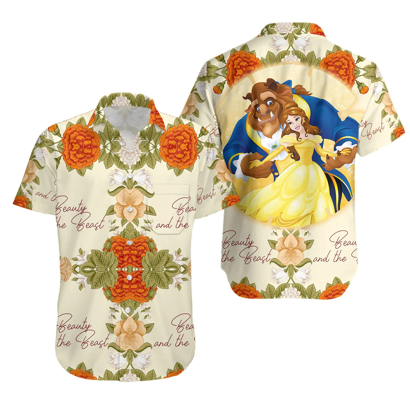 Beauty And The Beast Yellow Red Floral Disney Hawaiian Shirt Gift For Your Girlfriend Boyfriend Gift For Love Gift For Friend Best Valentine Present Holiday Gift