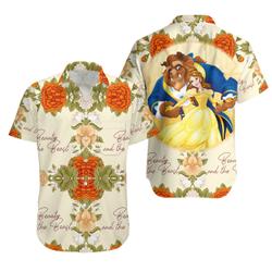 Beauty And The Beast Yellow Red Floral Disney Hawaiian Shirt Gift For Your Girlfriend Boyfriend Gift For Love Gift For Friend Best Valentine Present Holiday Gift