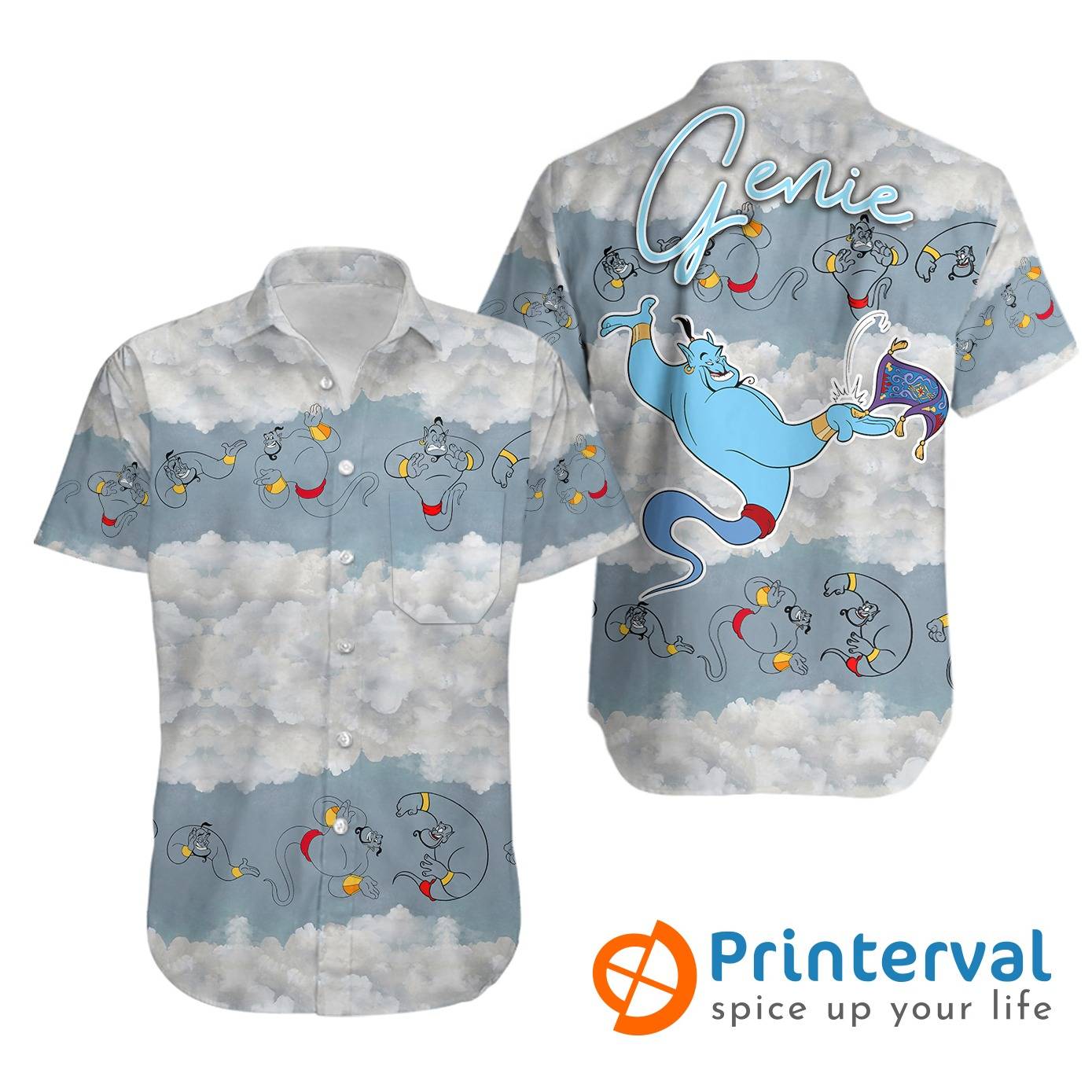 Genie Aladdin Floral Hawaii Beach Pattern Disney Hawaiian Button Down Shirt Gift For Your Girlfriend Boyfriend Gift For Love Gift For Friend Best Valentine Present Holiday Gift