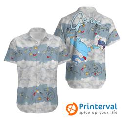 Genie Aladdin Floral Hawaii Beach Pattern Disney Hawaiian Button Down Shirt Gift For Your Girlfriend Boyfriend Gift For Love Gift For Friend Best Valentine Present Holiday Gift