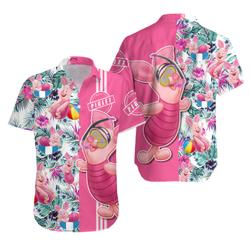 Piglet Pink Floral Hawaii Beach Pattern Disney Hawaiian Button Down Shirt Gift For Your Girlfriend Boyfriend Gift For Love Gift For Friend Best Valentine Present Holiday Gift