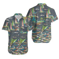Vintage 1950s Duke Kahanamoku Marlin Border Rayon Nautical Hawaiian Shirt Gift For Your Girlfriend Boyfriend Gift For Love Gift For Friend Best Valentine Present Holiday Gift