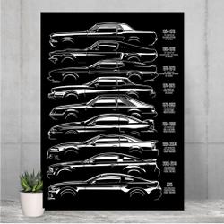 Mustang History Silhouette Retro Generation Vintage Models Premium Matte Vertical Poster Meaningful Gift For Family Gift For Boyfriend Valentine Gift Birthday Gift Holiday Gift