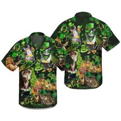 Cat Happy Patricks Day Pattern Green Hawaiian Shirt Gift For Your Girlfriend Boyfriend Gift For Love Gift For Friend Best Valentine Present Holiday Gift