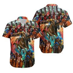 Kentucky Derby Horse Racing AOP Hawaiian Shirt unisex Hawaiian Shirt Gift For Your Girlfriend Boyfriend Gift For Love Gift For Friend Best Valentine Present Holiday Gift