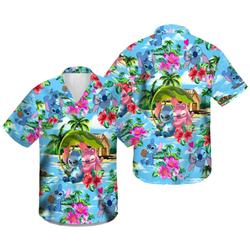 Stitch And Angel Hawaiian Shirts, Funny Stitch Hawaii Beach Shirt Gift For Your Girlfriend Boyfriend Gift For Love Gift For Friend Best Valentine Present Holiday Gift