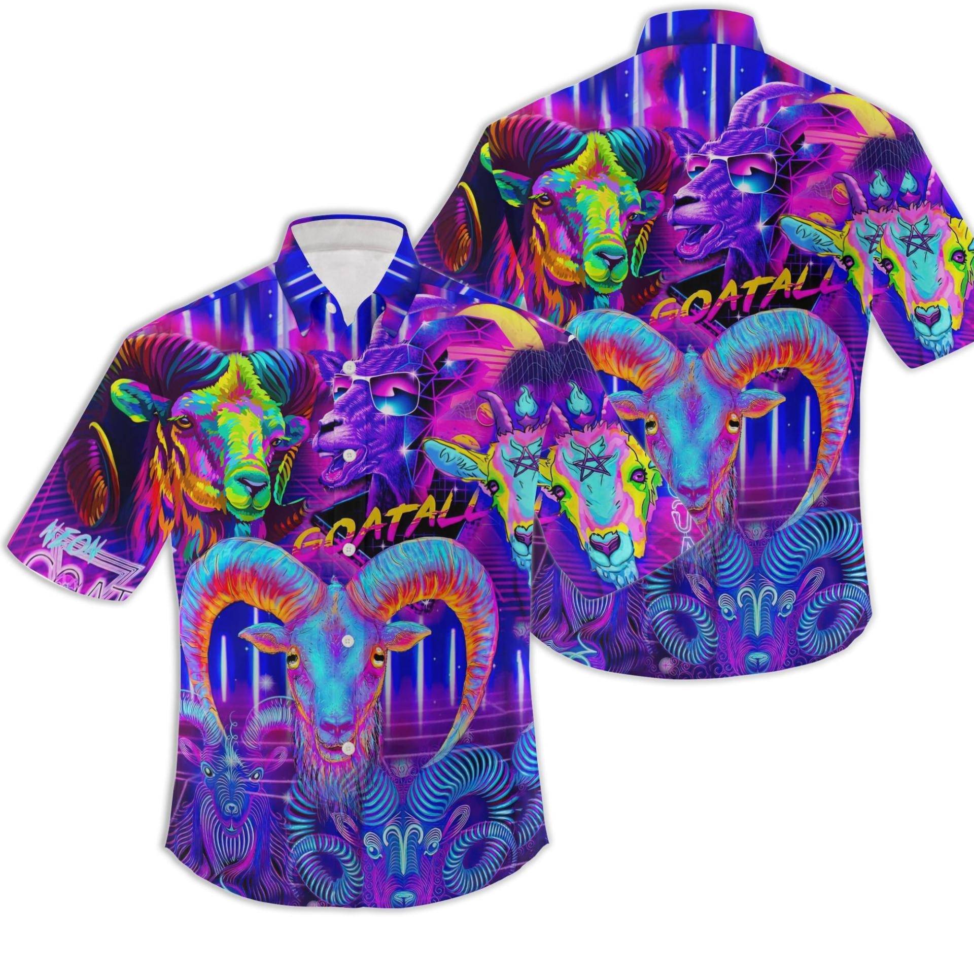 Neon Goat Purple Hawaiian Shirt Gift For Your Girlfriend Boyfriend Gift For Love Gift For Friend Best Valentine Present Holiday Gift