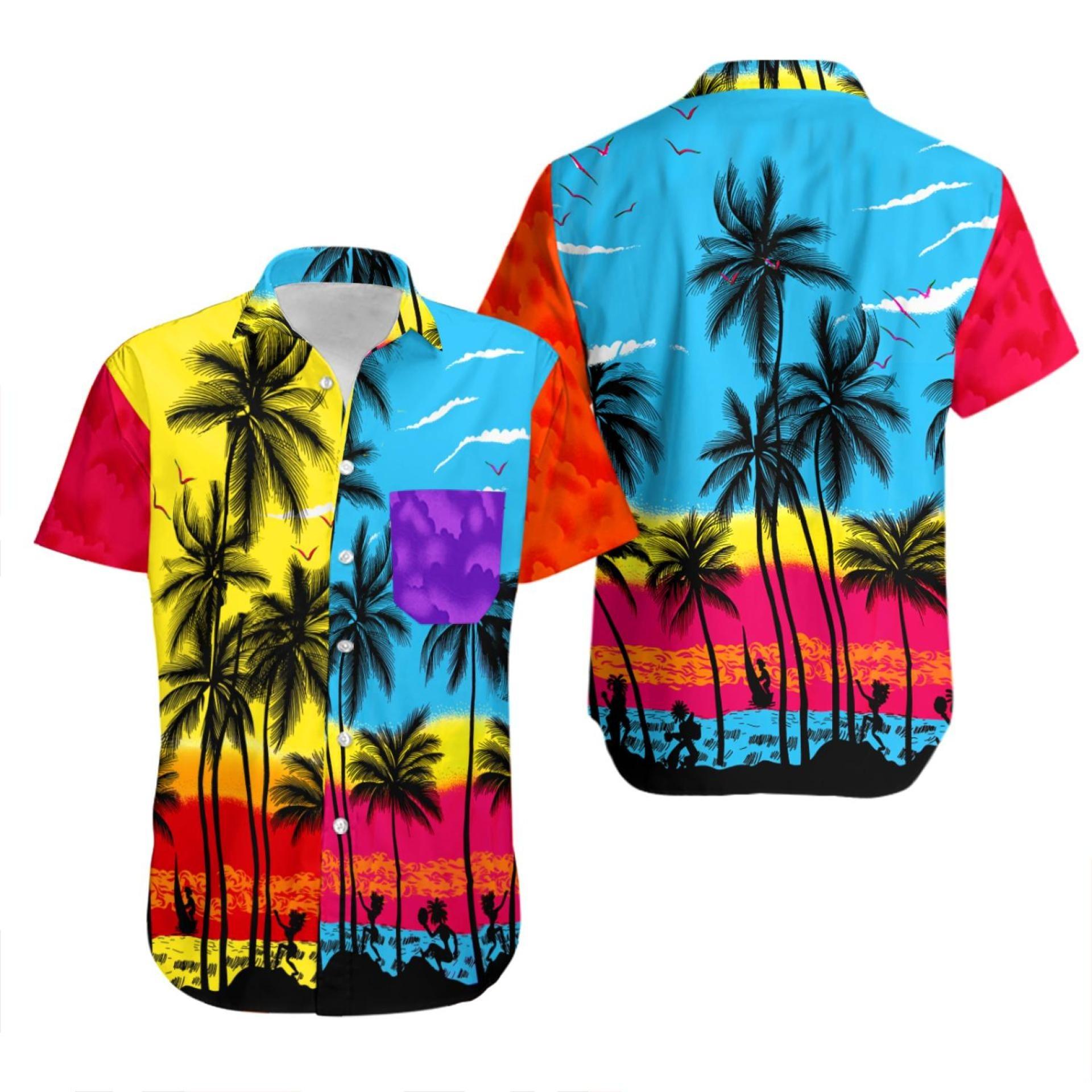 Palm Tree Sunset Hawaiian Shirt, Hawaiian Short All Over Printed For Men Women- Vintage Beach shirt Aloha Shirt Gift For Your Girlfriend Boyfriend Gift For Love Gift For Friend Best Valentine Present Holiday Gift