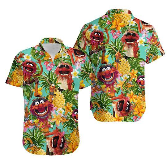 Animal Muppet Pineapple Tropical Short Sleeve Button Hawaiian Shirt, Tropical Pineapple Fruit Shirt Gift For Your Girlfriend Boyfriend Gift For Love Gift For Friend Best Valentine Present Holiday Gift