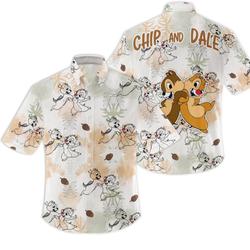 Chip & Dale Floral Pattern Disney Hawaiian Button Down Shirt Gift For Your Girlfriend Boyfriend Gift For Love Gift For Friend Best Valentine Present Holiday Gift