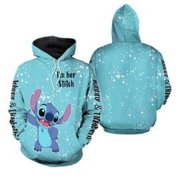 Personalized I'm Her Stitch I'm His Angel Couple Hoodie, Cute Stitch Hoodie, Valentine's Day Gifts