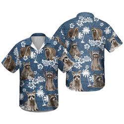 Raccoon Blue Tribal Pattern Hawaiian Shirt Gift For Your Girlfriend Boyfriend Gift For Love Gift For Friend Best Valentine Present Holiday Gift