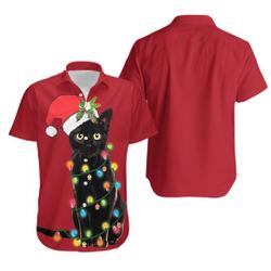 Retro Christmas Black Cat Print Hawaiian Shirt Gift For Your Girlfriend Boyfriend Gift For Love Gift For Friend Best Valentine Present Holiday Gift