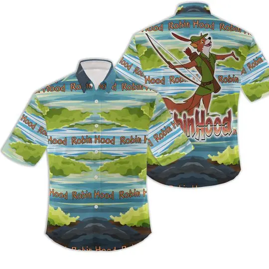 Robin Hood Green Blue Pattern Disney Hawaiian Shirt Gift For Your Girlfriend Boyfriend Gift For Love Gift For Friend Best Valentine Present Holiday Gift