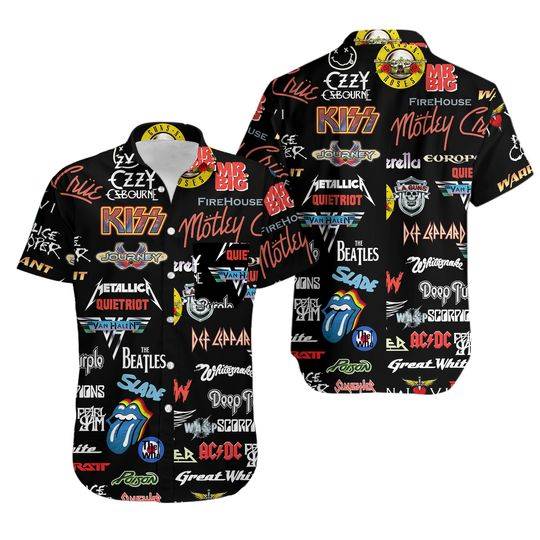 Rock and Roll, Rock and Roll hawaii shirt, Lapel Casual Hawaiian Loose Print Top Gift For Your Girlfriend Boyfriend Gift For Love Gift For Friend Best Valentine Present Holiday Gift