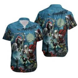Santa Claus Skull Christmas Unisex Hawaiian Shirts Gift For Your Girlfriend Boyfriend Gift For Love Gift For Friend Best Valentine Present Holiday Gift