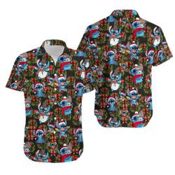 Santa Stitch Christmas Hawaiian Shirt Gift For Your Girlfriend Boyfriend Gift For Love Gift For Friend Best Valentine Present Holiday Gift