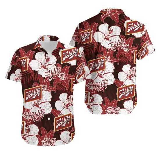 Schlitz Hawaiian Floral Pattern Schlitz Hawaiian Shirt Gift For Your Girlfriend Boyfriend Gift For Love Gift For Friend Best Valentine Present Holiday Gift