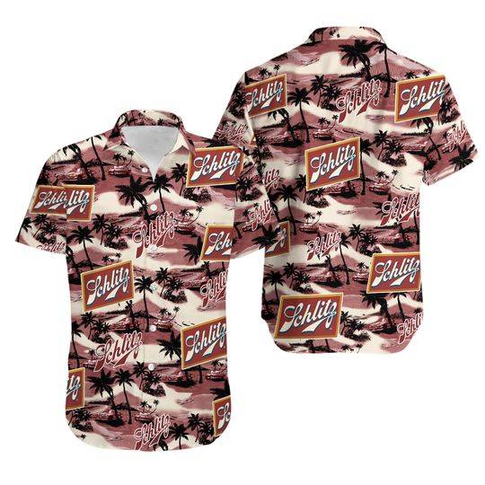 Schlitz Hawaiian Sea Island Pattern Shirt Gift For Your Girlfriend Boyfriend Gift For Love Gift For Friend Best Valentine Present Holiday Gift