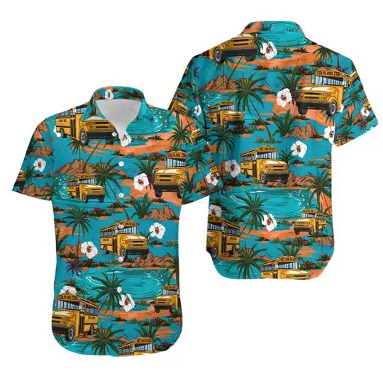 School Bus Summer Hawaiian Shirt Shorts, Driver Summer Gift For Your Girlfriend Boyfriend Gift For Love Gift For Friend Best Valentine Present Holiday Gift