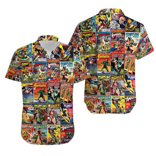 Science Fiction Magazine 3D Print Hawaiian Shirt Gift For Your Girlfriend Boyfriend Gift For Love Gift For Friend Best Valentine Present Holiday Gift