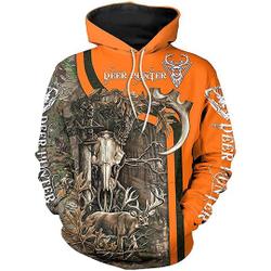 Love Deer Hunter Camo Skull Orange 3D Hoodie