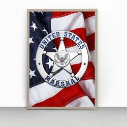 U.S. Marshals Service - USMS Badge over American Flag Premium Matte Vertical Poster Meaningful Gift For Family Gift For Boyfriend Valentine Gift Birthday Gift Holiday Gift