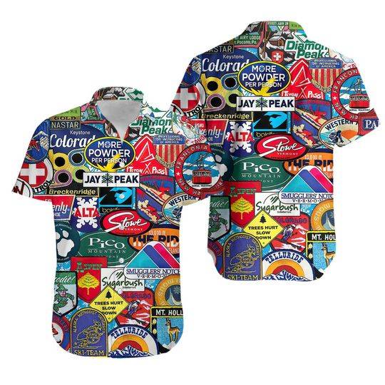 Skiing Badges Areas 3D All Printed Hawaiian Shirt Gift For Your Girlfriend Boyfriend Gift For Love Gift For Friend Best Valentine Present Holiday Gift