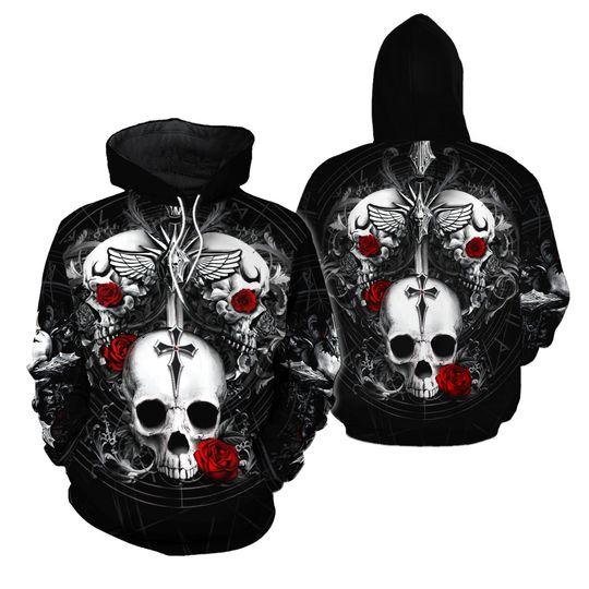 Skulls And Flowers Unisex 3D Hoodie