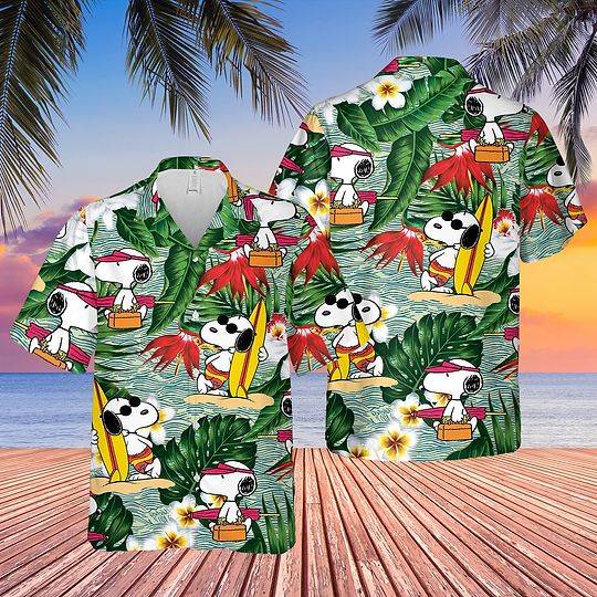 Snoopy_Dog Surfing Pattern Flowers Hawaiian Shirt Gift For Your Girlfriend Boyfriend Gift For Love Gift For Friend Best Valentine Present Holiday Gift