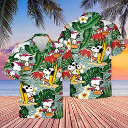 Snoopy_Dog Surfing Pattern Flowers Hawaiian Shirt Gift For Your Girlfriend Boyfriend Gift For Love Gift For Friend Best Valentine Present Holiday Gift