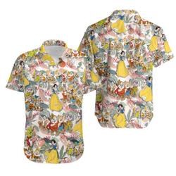 Snow White & The Seven Disney Hawaiian Summer Tropical Print Vacation Button Down Shirt Gift For Your Girlfriend Boyfriend Gift For Love Gift For Friend Best Valentine Present Holiday Gift