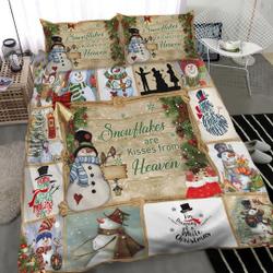 Snowman Snow flakes are kisses from heaven Merry Christmas Bedding Set Gift For Your Girlfriend Boyfriend Gift For Love Gift For Friend Best Valentine Present Holiday Gift