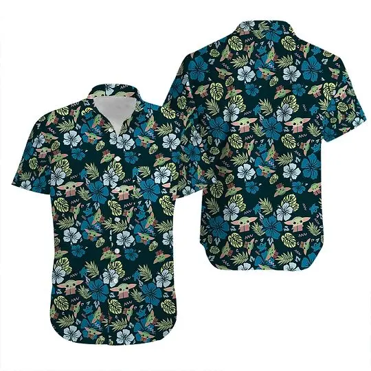 Star Wars Men's The Mandalorian Grogu Baby Yoda Leaves Hawaiian Shirt Gift For Your Girlfriend Boyfriend Gift For Love Gift For Friend Best Valentine Present Holiday Gift