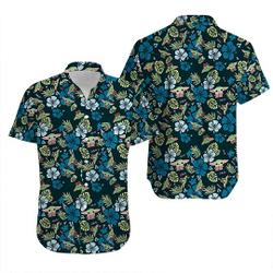 Star Wars Men's The Mandalorian Grogu Baby Yoda Leaves Hawaiian Shirt Gift For Your Girlfriend Boyfriend Gift For Love Gift For Friend Best Valentine Present Holiday Gift
