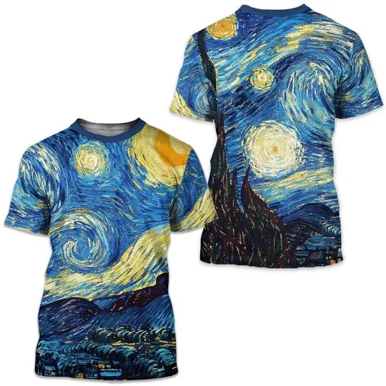 Starry Night Vincent Van Gogh Painting Blue & Yellow 3d shirt Meaningful Gift For Family Gift For Boyfriend Valentine Gift