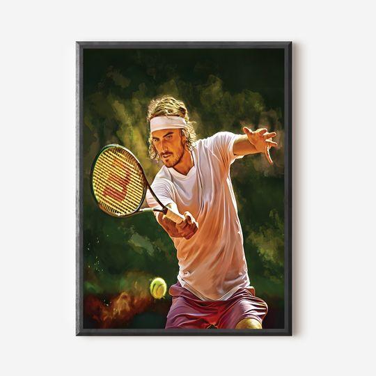 Stefanos Tsitsipas forehand RG French Open 2021. Digital artwork print poster. Tennis fan art gift. Premium Matte Vertical Poster Meaningful Gift For Family Gift For Boyfriend Valentine Gift Birthday Gift Holiday Gift