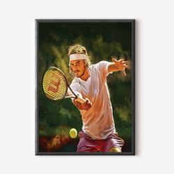Stefanos Tsitsipas forehand RG French Open 2021. Digital artwork print poster. Tennis fan art gift. Premium Matte Vertical Poster Meaningful Gift For Family Gift For Boyfriend Valentine Gift Birthday Gift Holiday Gift