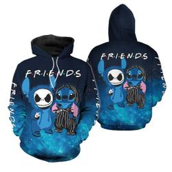 Stich And Jack Hoodie 3D, Jack Skellington Cross Stich Friends Hoodie