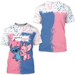 Stitch & Angel Blue Pink Splatter Paint Disney 3D T-shirts Meaningful Gift For Family Gift For Boyfriend Valentine Gift