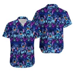 Stitch Blue Floral Hawaiian Shirt Gift For Your Girlfriend Boyfriend Gift For Love Gift For Friend Best Valentine Present Holiday Gift