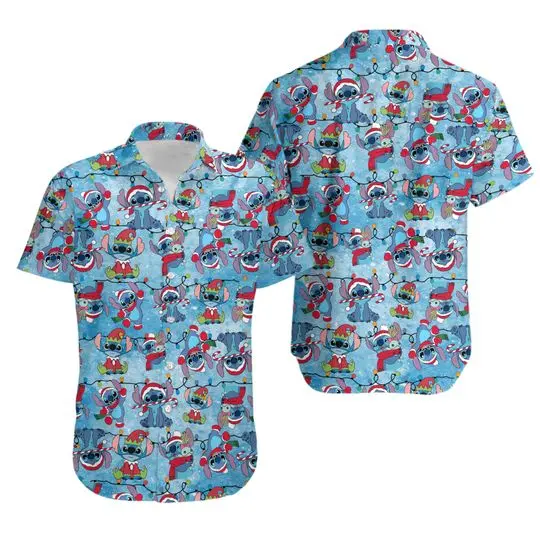 Stitch Christmas Light Hawaiian Shirt, Merry Stitchmas Hawaii Shirt Gift For Your Girlfriend Boyfriend Gift For Love Gift For Friend Best Valentine Present Holiday Gift