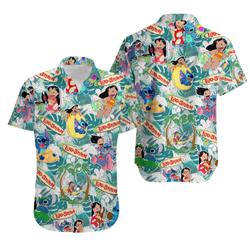 Stitch Disney Hawaiian Summer Tropical Print Vacation Button Down Shirt Gift For Your Girlfriend Boyfriend Gift For Love Gift For Friend Best Valentine Present Holiday Gift