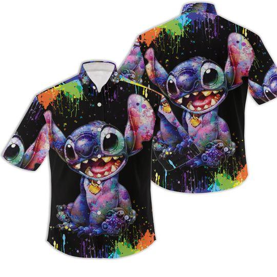 Stitch Hawaiian Shirt, Stitch Summer Shirt, Stitch LGBT Summer Vacation Tropical Flower Hawaiian Shirt Gift For Your Girlfriend Boyfriend Gift For Love Gift For Friend Best Valentine Present Holiday Gift